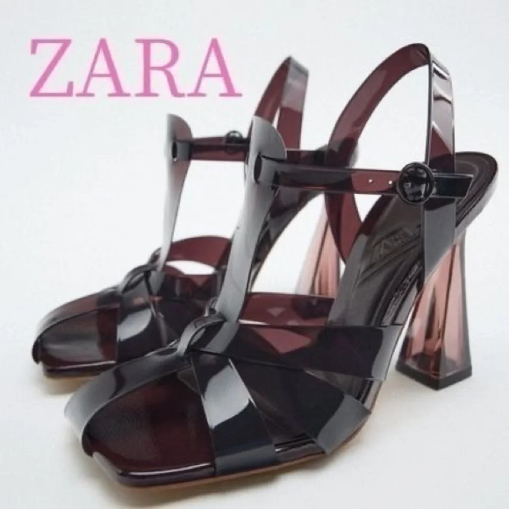 ZARA  VINYL HEELED CAGE SANDALS 3320/010 - Picture 10 of 12